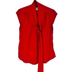 Tulip B Small Red Short Sleeve Blouse maraschino cherry red with Front Tie Class